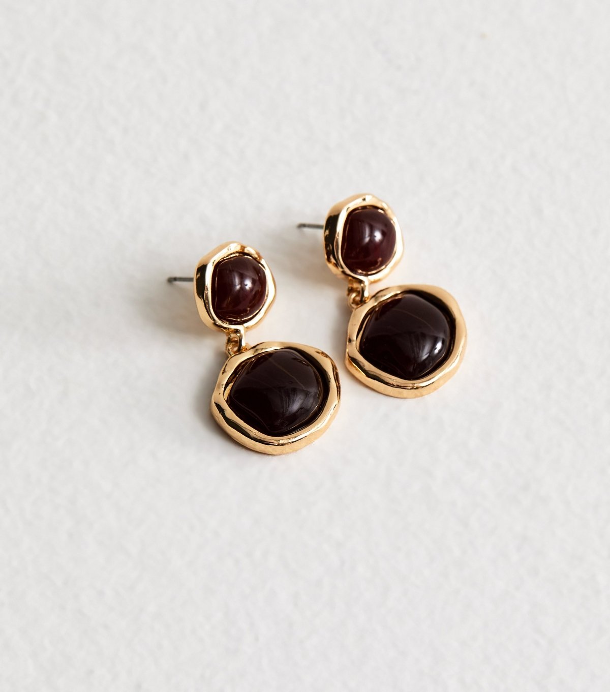 New Look Gold Tone Brown Enamel Round Drop Earrings New Look - 3
