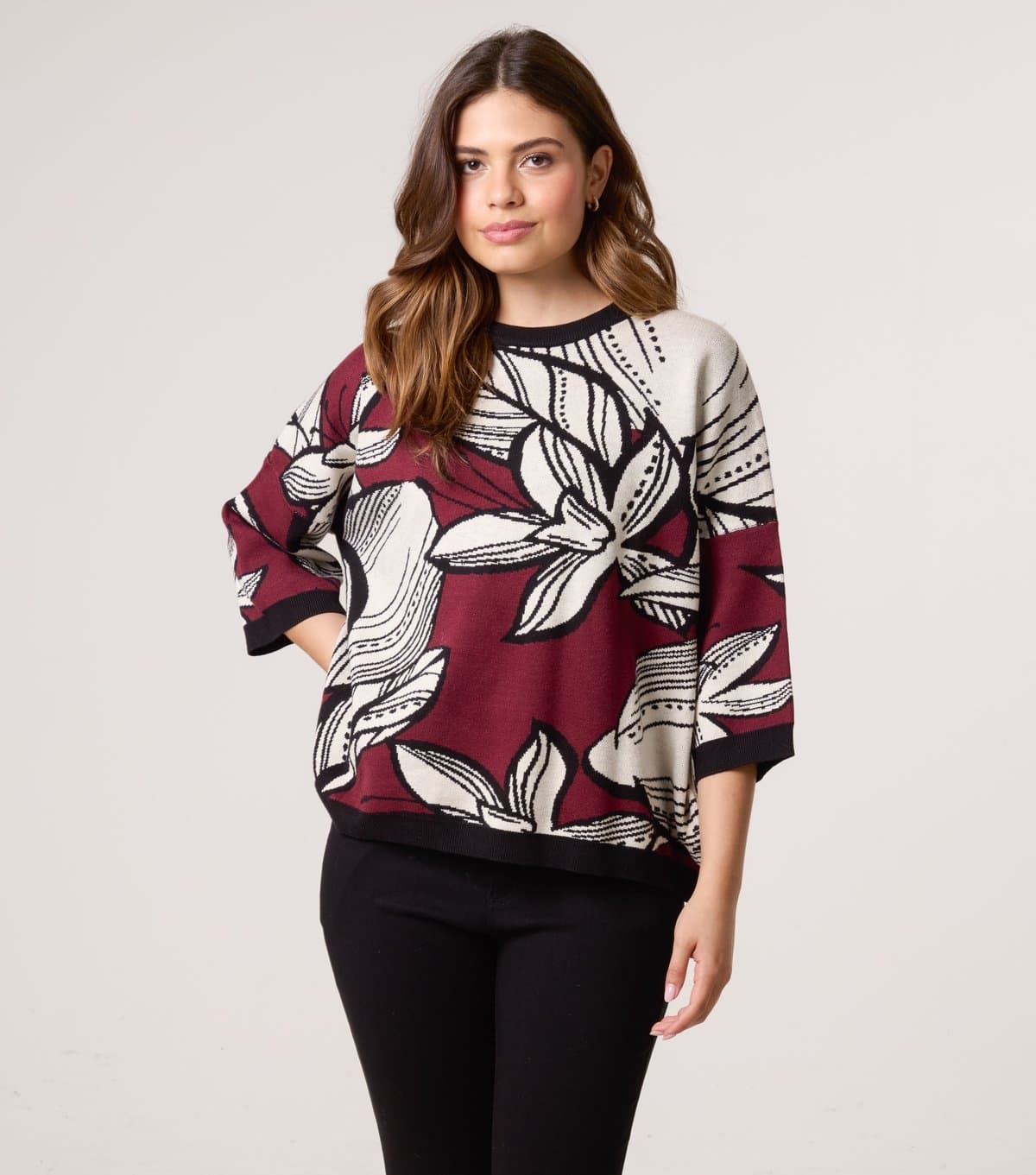 Blue Vanilla Women's Burgundy Floral Pattern Jumper Blue Vanilla New Look