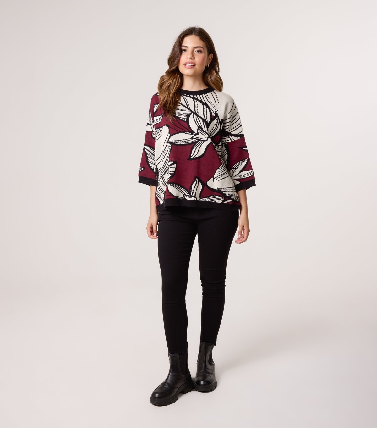 Blue Vanilla Women's Burgundy Floral Pattern Jumper Blue Vanilla New Look - 2