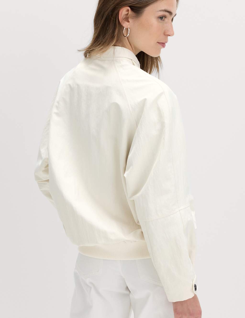 Marks & Spencer M&S Washed Satin Look Bomber Jacket Ecru - 3