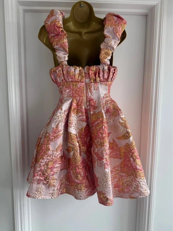 ASOS ASOS Luxe Pink Gold Jacquard Corset Skater Mini Dress UK 8 Prom Races Wedding