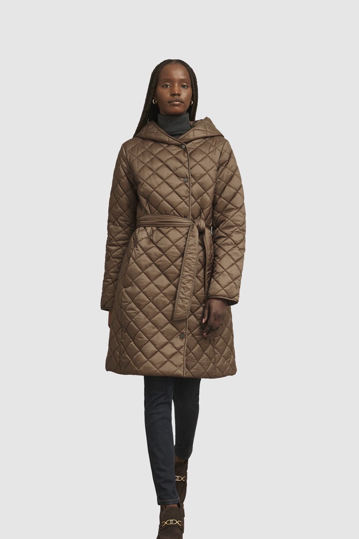 Hobbs London Hobbs London Women's Ines Hooded Puffer Coat in Chocolate - 1