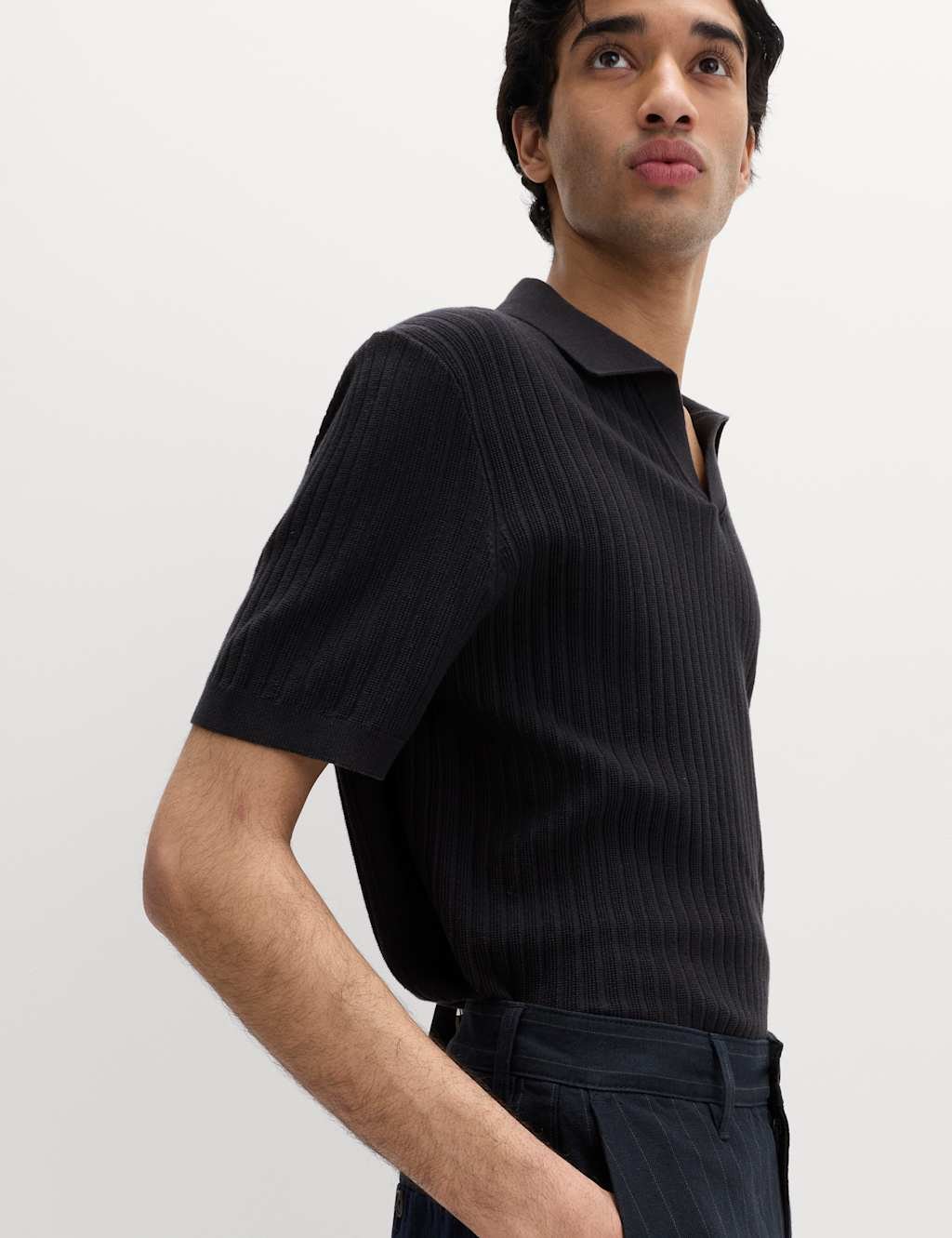 Marks & Spencer M&S Regular Fit Cotton Linen Blend Chinos Navy/Grey - 2