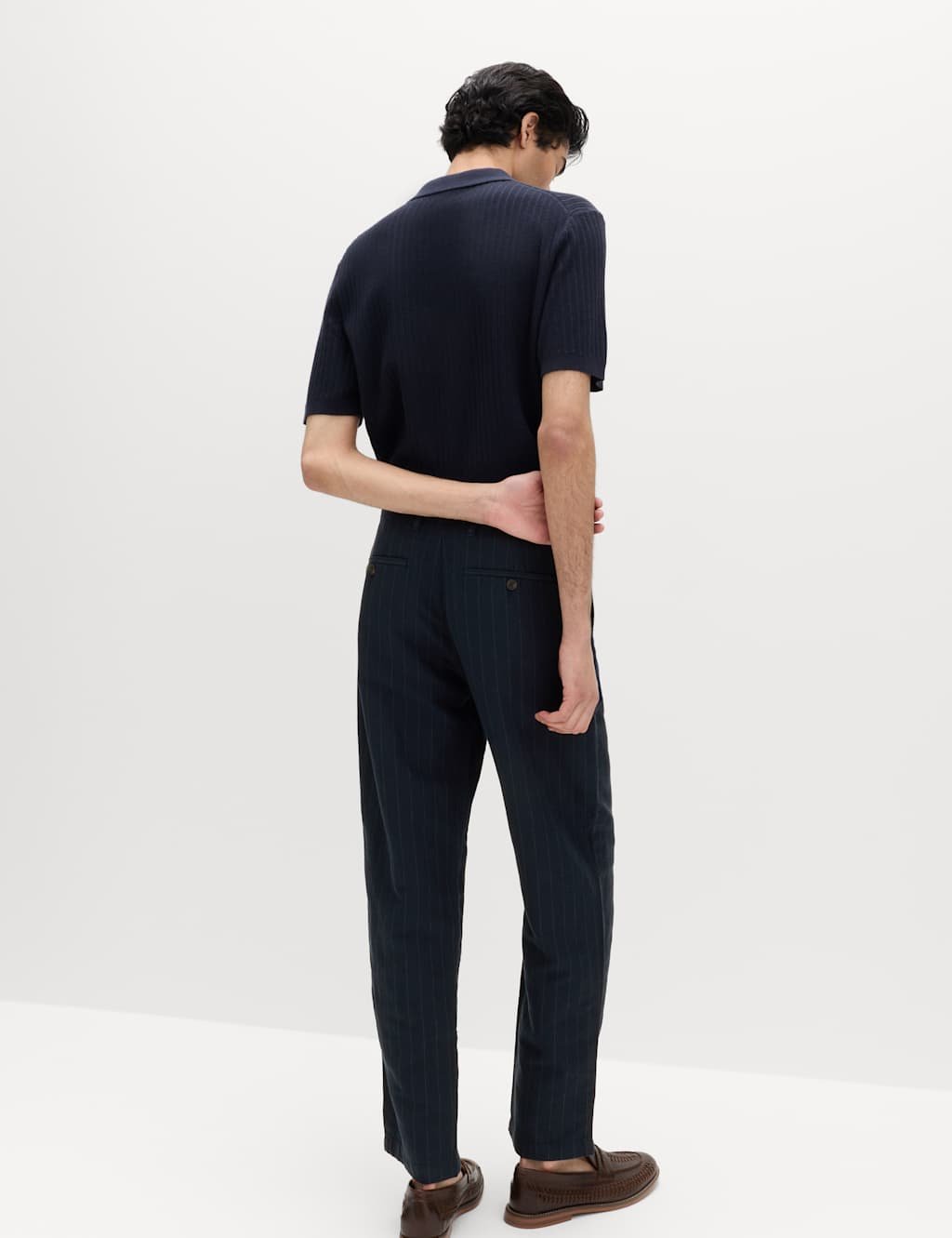 Marks & Spencer M&S Regular Fit Cotton Linen Blend Chinos Navy/Grey - 3