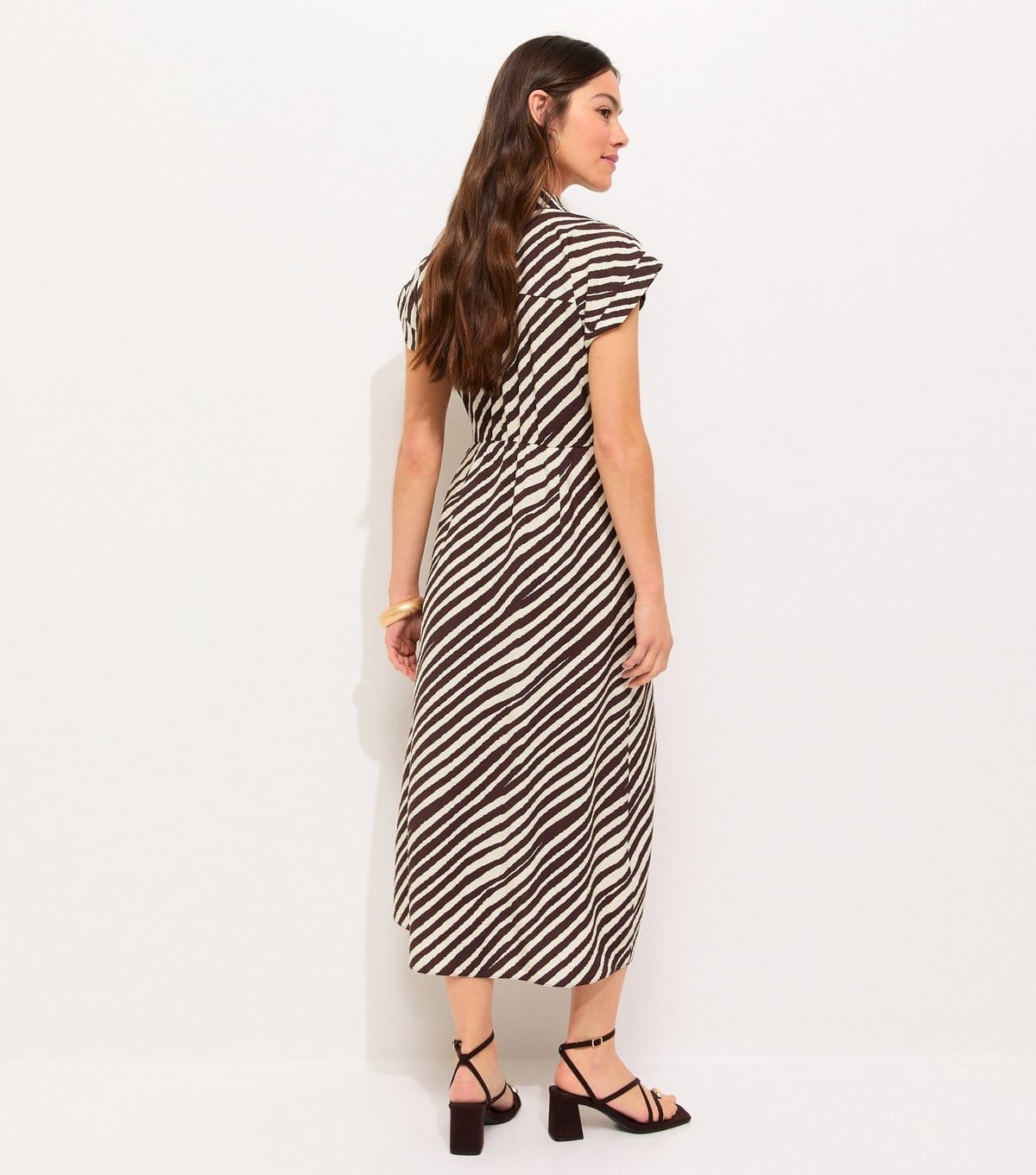 New Look Women's Petite Brown Stripe Print Twist Front Short Sleeve Midi Dress New Look - 4
