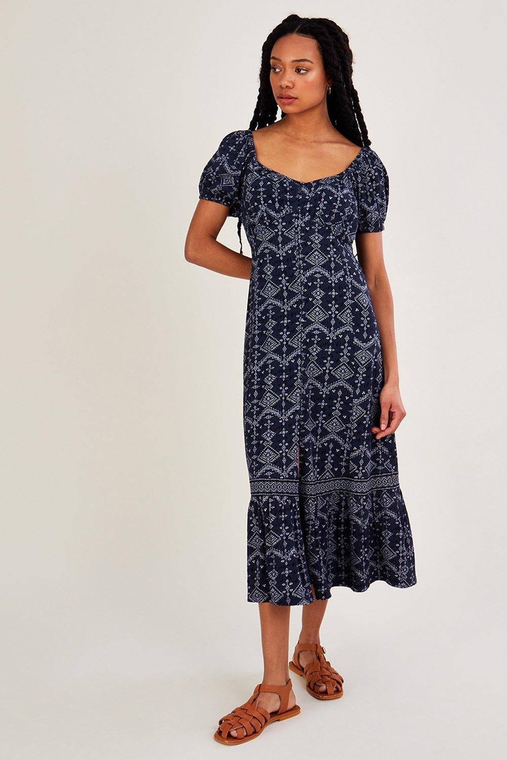Monsoon Monsoon Women's Square Neck Jersey Print Dress in Blue - 1