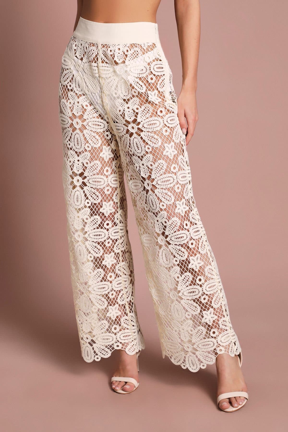 Coast Coast Women's Crochet Wide Leg Wedding Trouser in Ivory