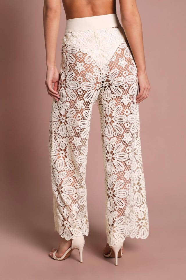 Coast Coast Women's Crochet Wide Leg Wedding Trouser in Ivory - 3