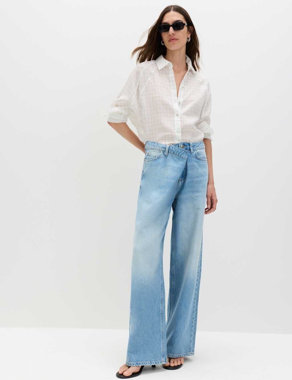 Marks & Spencer M&S Light Indigo Cotton Rich Wide Leg Jeans