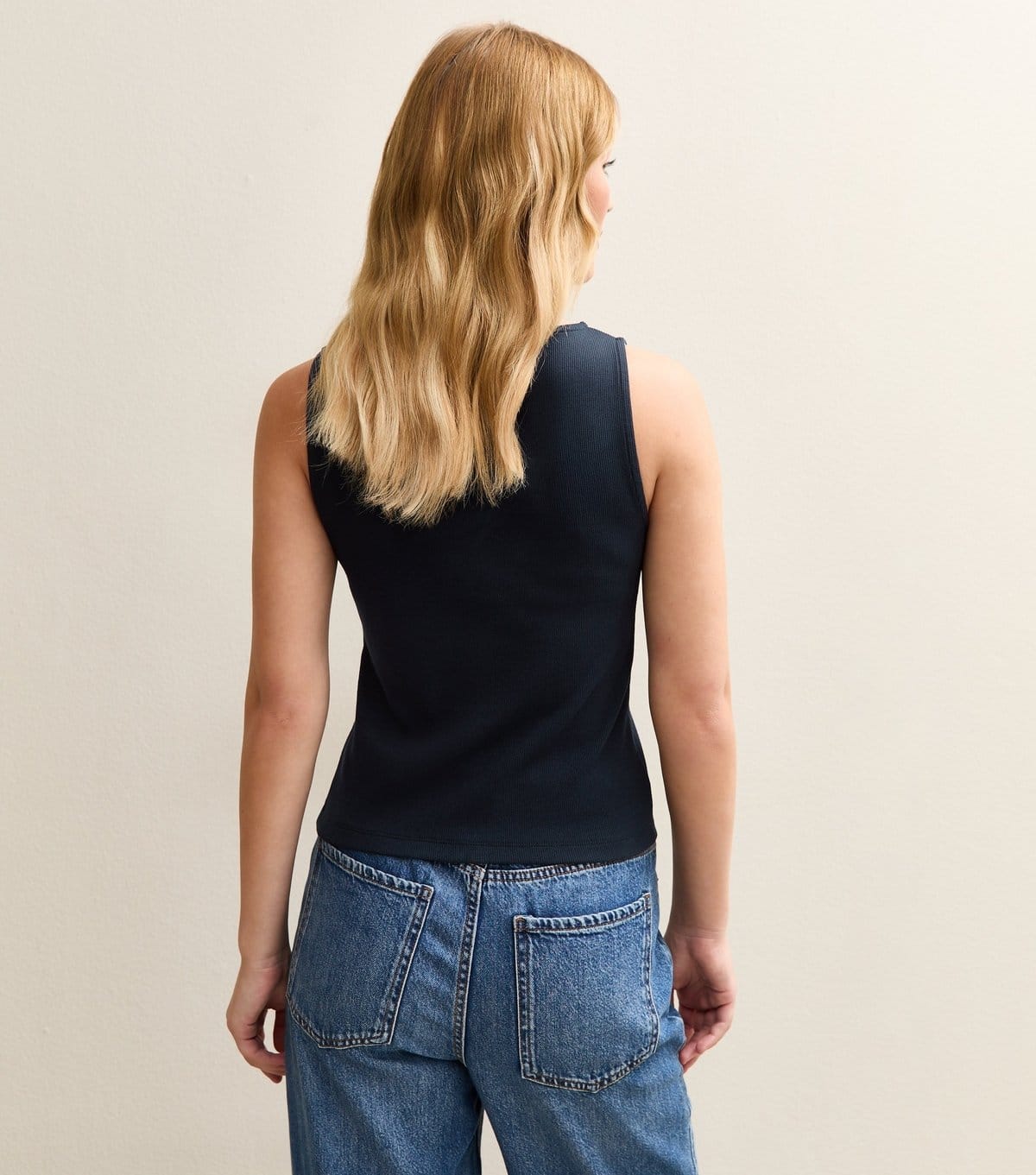 New Look Women's Navy Ribbed Button Front Tank Top New Look - 4