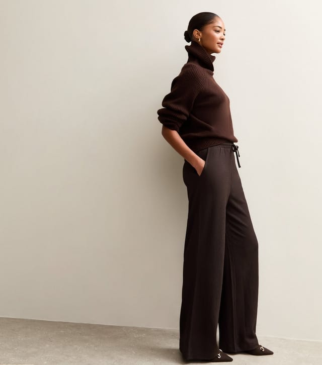 New Look Women's Dark Brown Textured Wide Leg Trousers New Look - 3