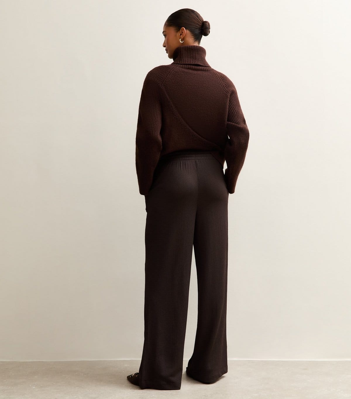 New Look Women's Dark Brown Textured Wide Leg Trousers New Look - 4