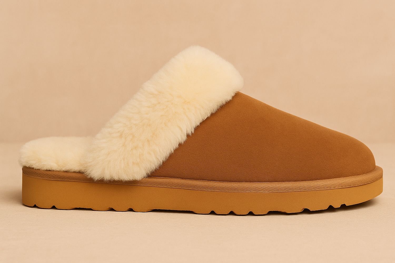Spot On Spot On Women's Premium Shearling-Lined Suede Slip On Slippers with Cushioned Sole in Tan - 2