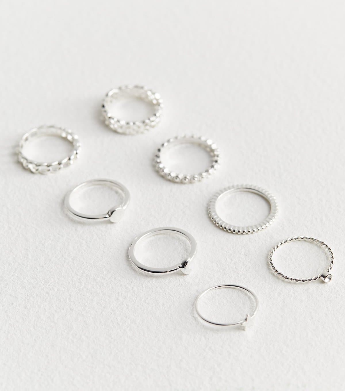 New Look Pack of 8 Mixed Silver Tone Rings New Look