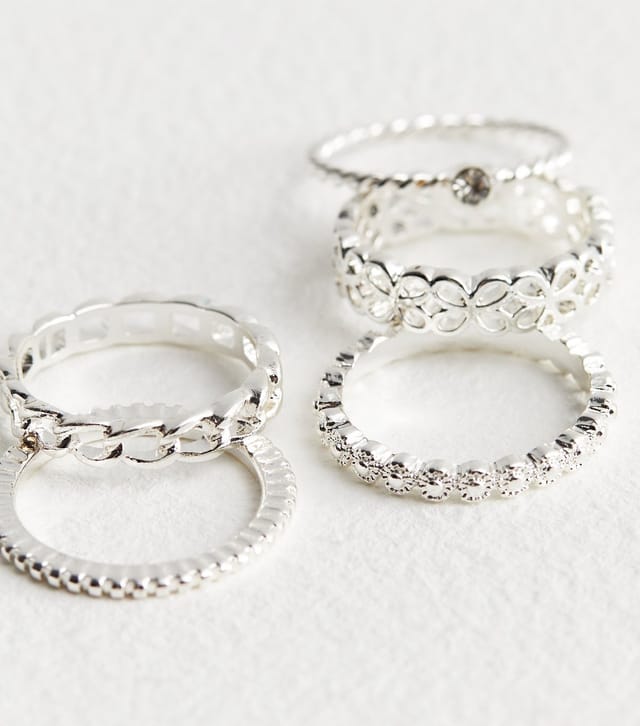New Look Pack of 8 Mixed Silver Tone Rings New Look - 3