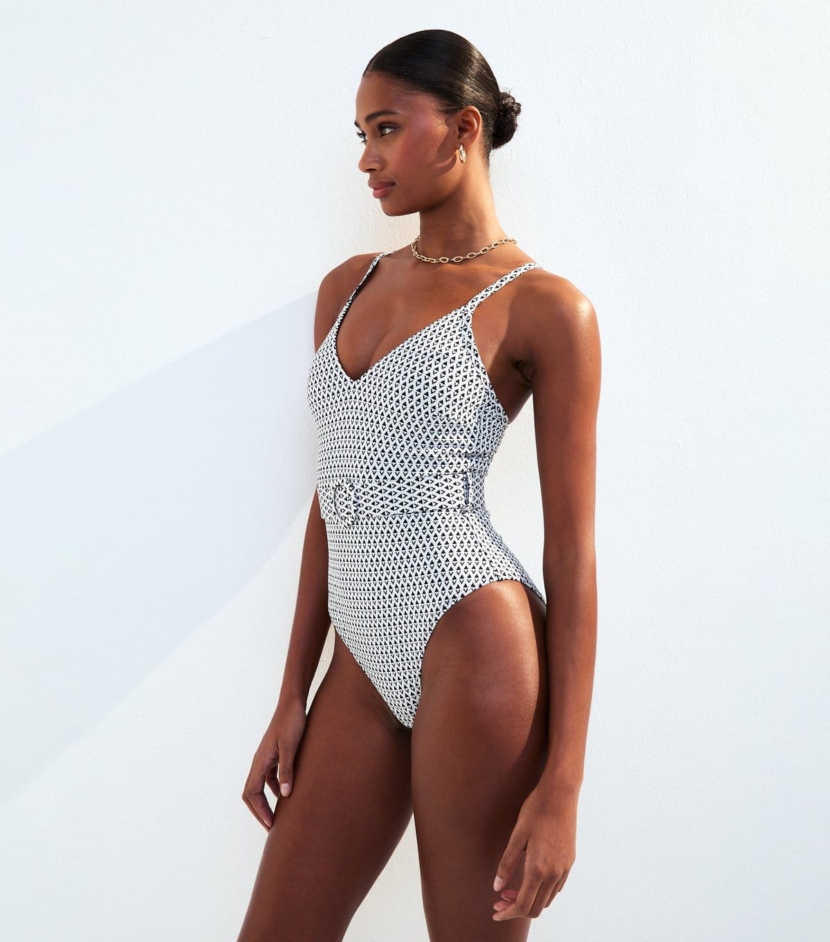 Women's Black Graphic Print V-Neck Swimsuit New Look