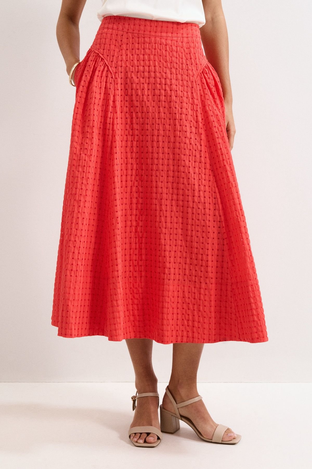 Phase Eight Phase Eight Women's Carey Textured Midi Skirt in Red - 1