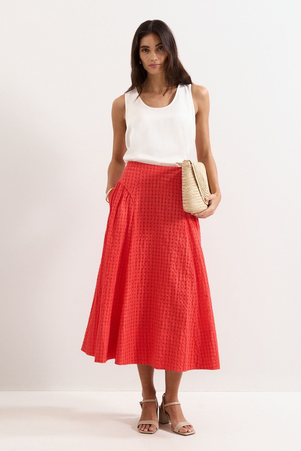 Phase Eight Phase Eight Women's Carey Textured Midi Skirt in Red - 3