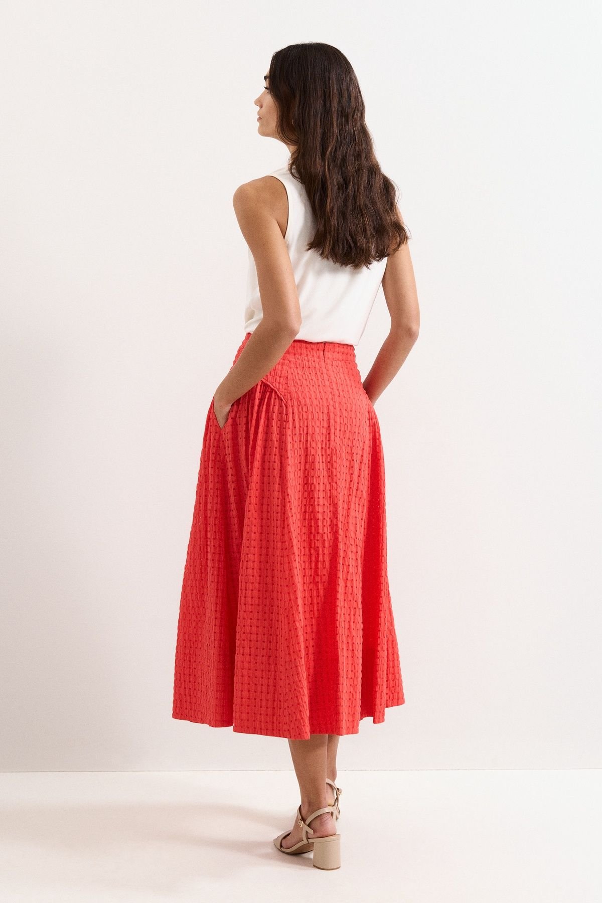 Phase Eight Phase Eight Women's Carey Textured Midi Skirt in Red - 4