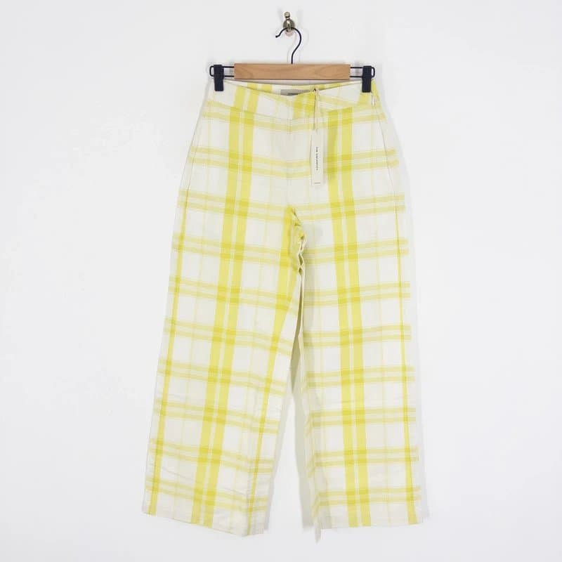 Thinking MU Thinking MU Begonia Pants Size S NEW Yellow White Check Organic Cotton Wide Leg