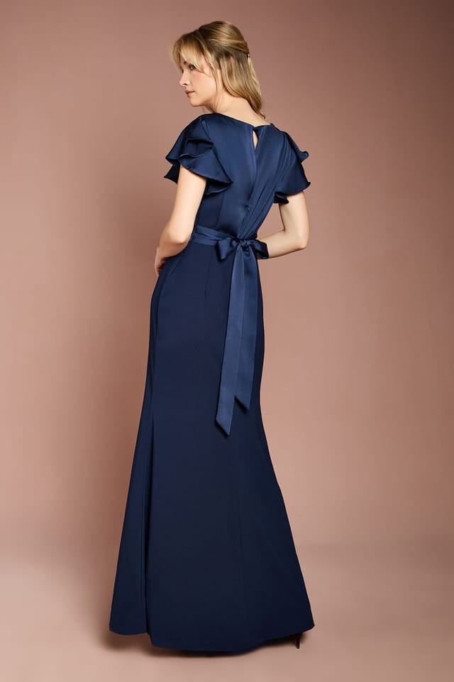 Coast Coast Women's Honoured V Neck Angel Short Sleeve Satin Maxi Bridesmaid Dress in Navy - 3