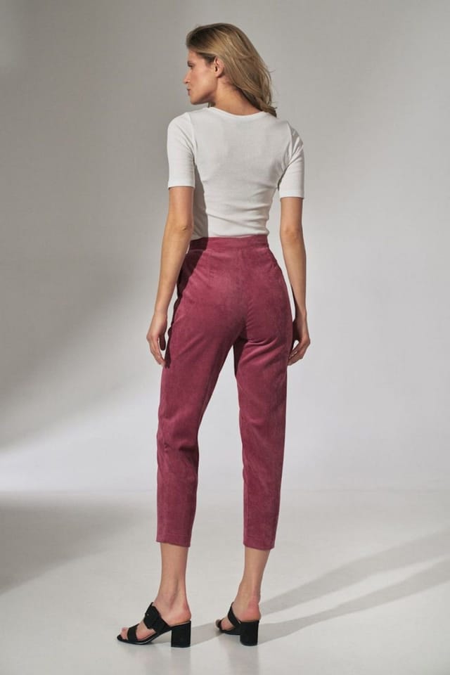 Love Lace Love Lace Women's Corduroy Pleated Waist Tapered Trousers in Pink - 3