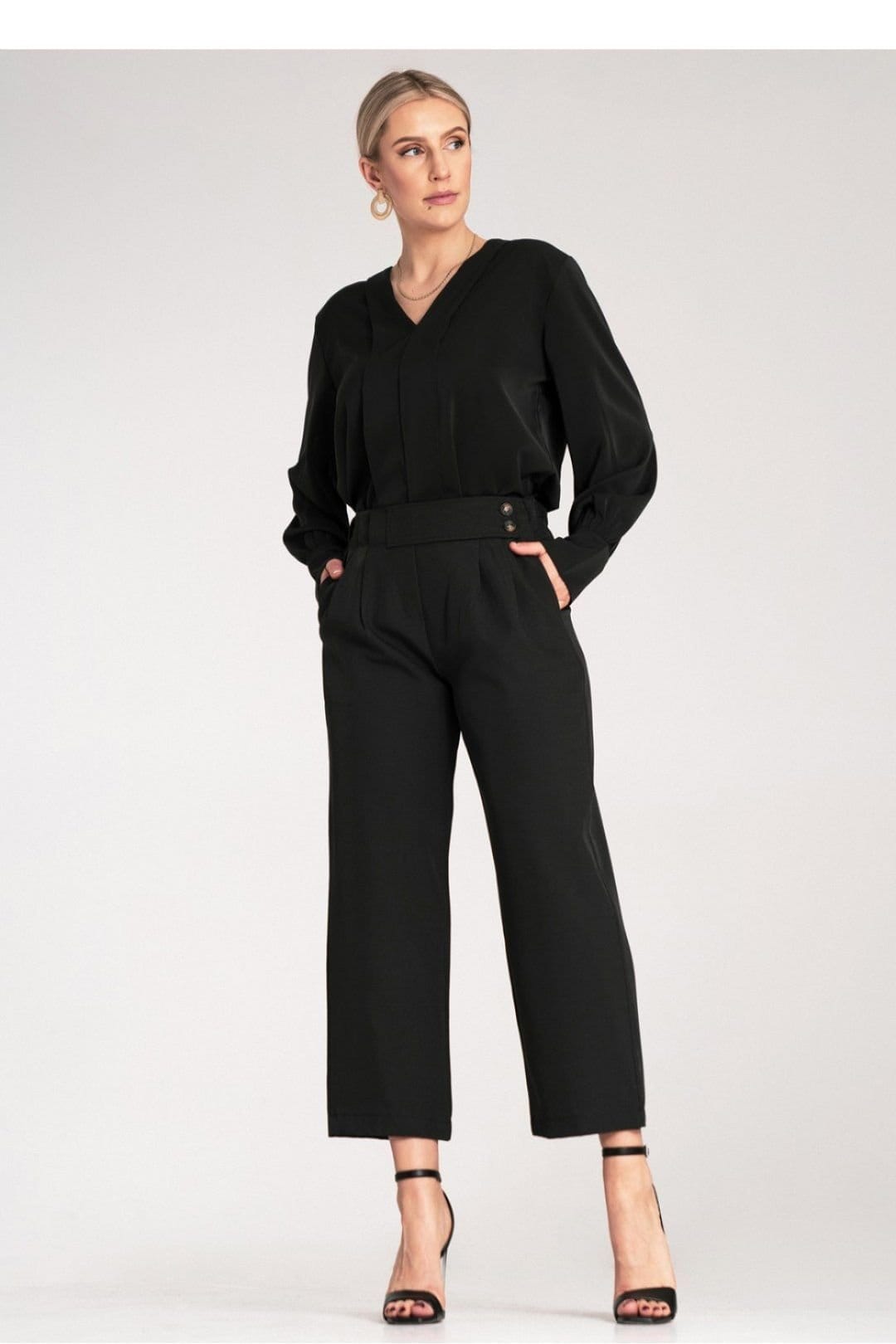 Love Lace Women's High Waist Pleated Panel Button Trousers in
