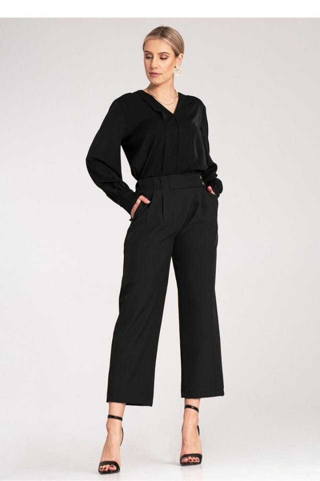 Love Lace Love Lace Women's High Waist Pleated Panel Button Trousers in Black - 2