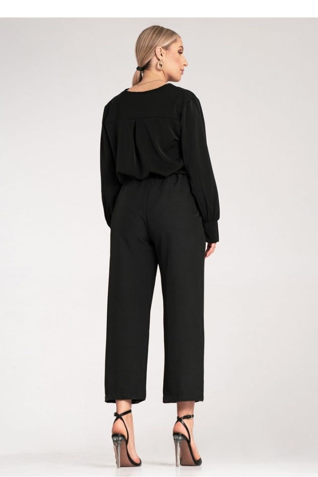 Love Lace Love Lace Women's High Waist Pleated Panel Button Trousers in Black - 3