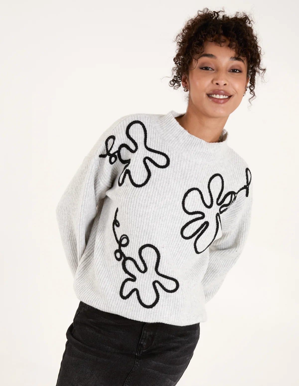 Blue Vanilla Abstract Flower Embroidery Jumper