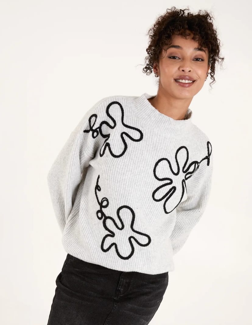 Blue Vanilla Abstract Flower Embroidery Jumper - 1