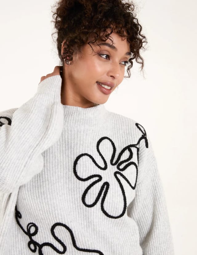 Blue Vanilla Abstract Flower Embroidery Jumper - 3