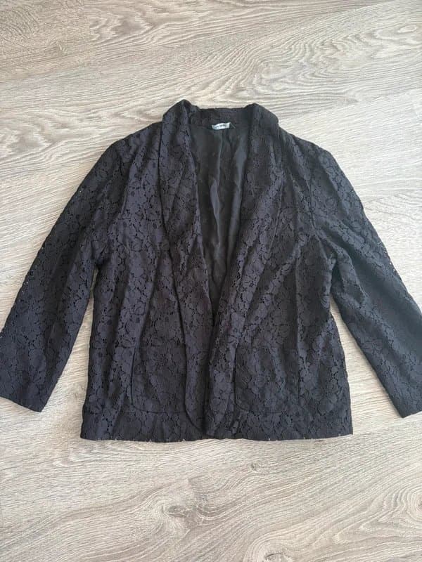 George George Black Floral Lace Blazer Jacket UK 12 Smart Casual Office Party Evening Elegant