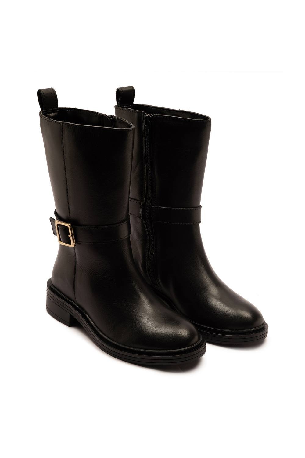 Off the Hook Off the Hook Women's Steele Leather Mid Calf Block Heel Buckle Boots in Black - 3