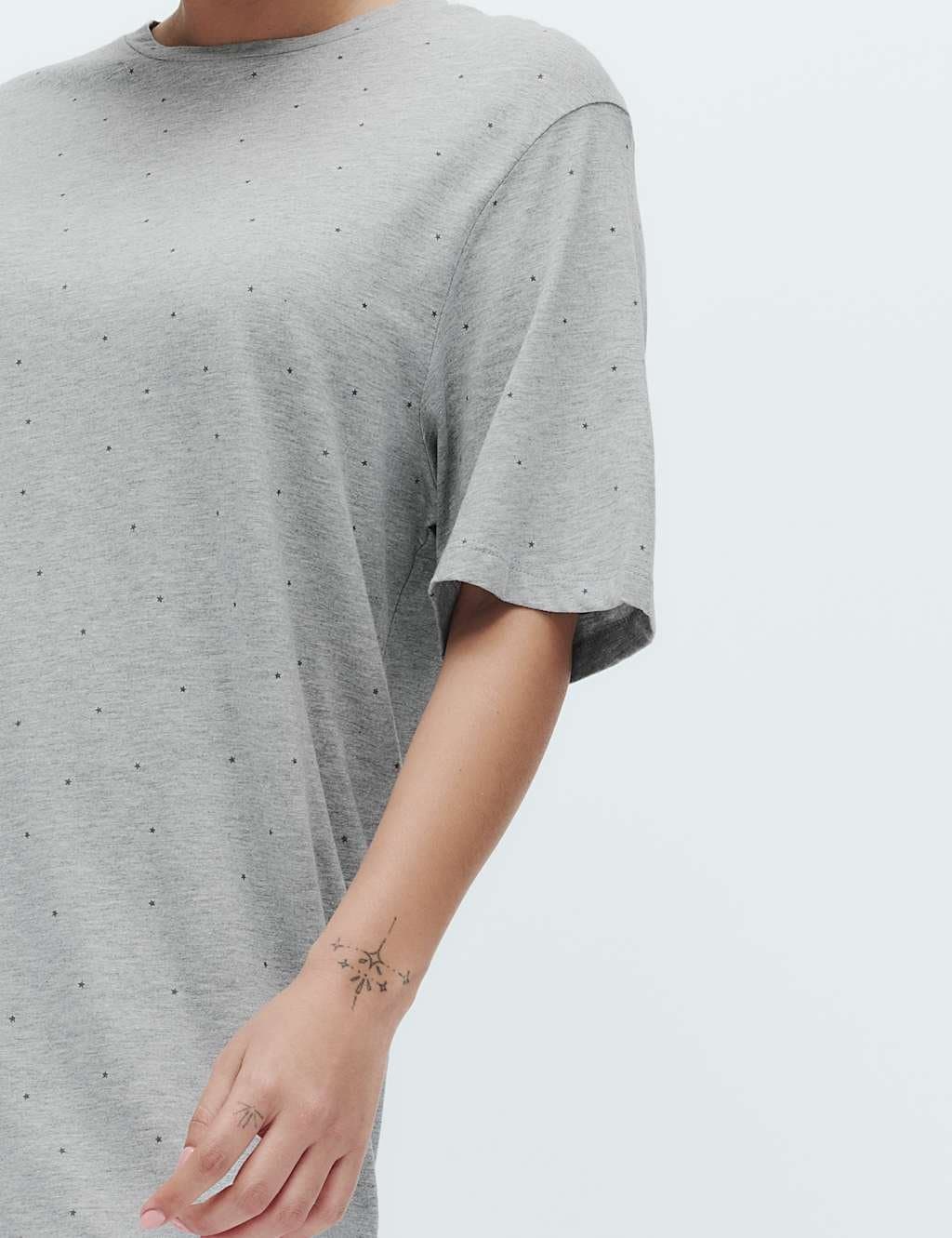 Marks & Spencer M&S Cotton Modal Printed Relaxed Nightie Grey Mix
