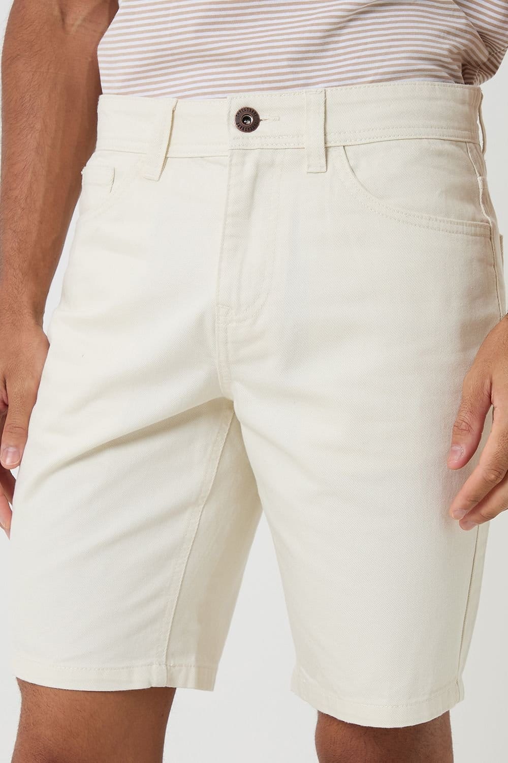 Threadbare Threadbare Men's Turn Up Denim Shorts in Natural - 4