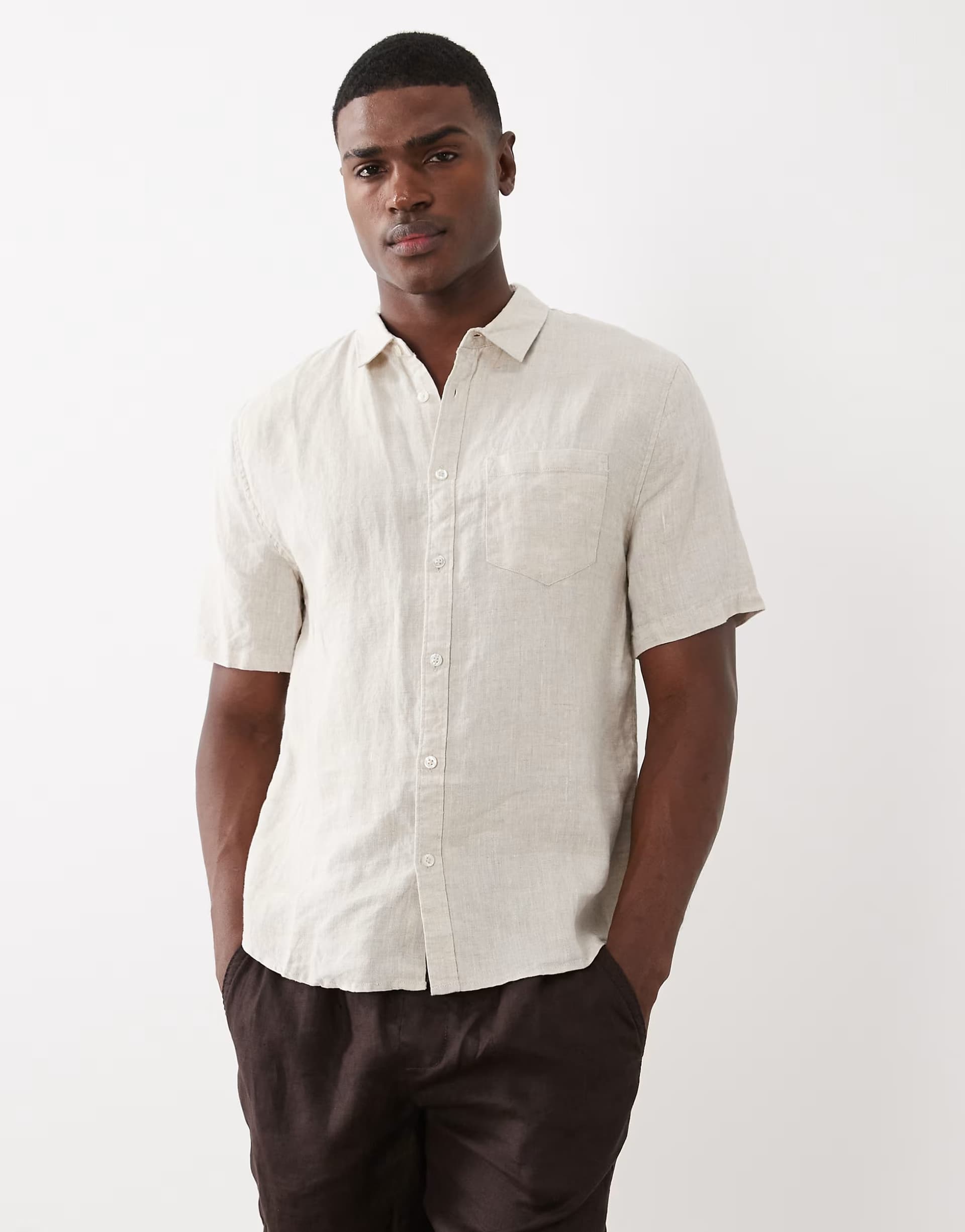 ASOS ASOS Oatmeal Linen Short Sleeve Shirt