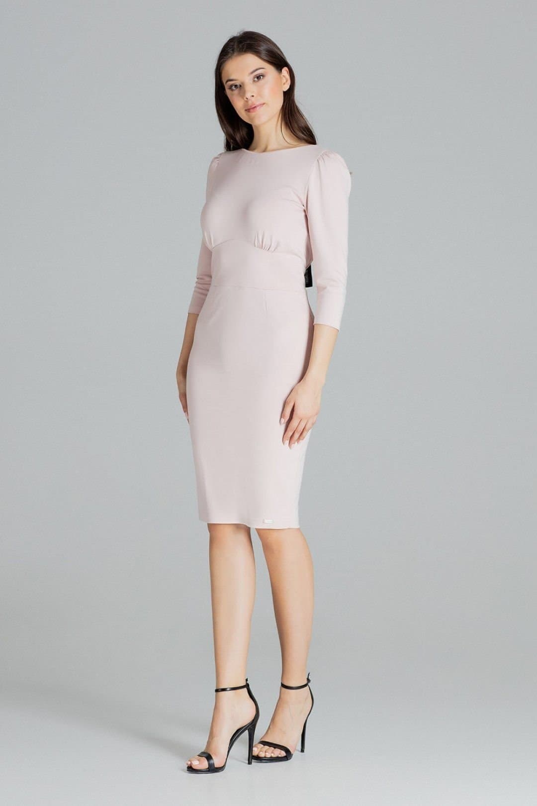 Love Lace Love Lace Women's Feminine Fitted Midi Dress 3/4 Sleeve in Pink