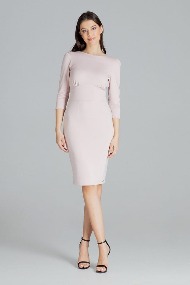 Love Lace Love Lace Women's Feminine Fitted Midi Dress 3/4 Sleeve in Pink - 2