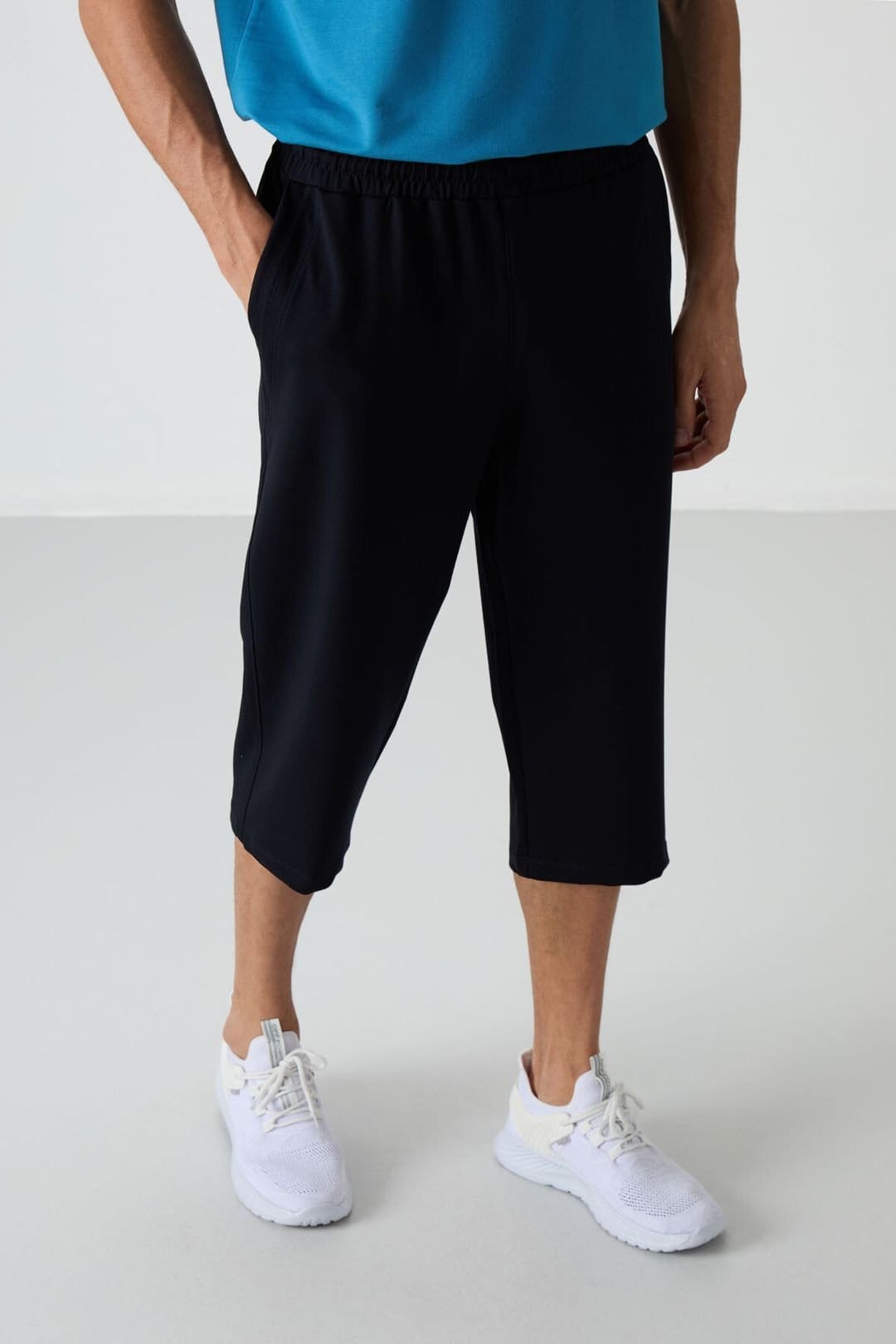 Tommy Life Tommy Life Men's Mid-waist Wide-leg Capri Shorts in Navy - 4