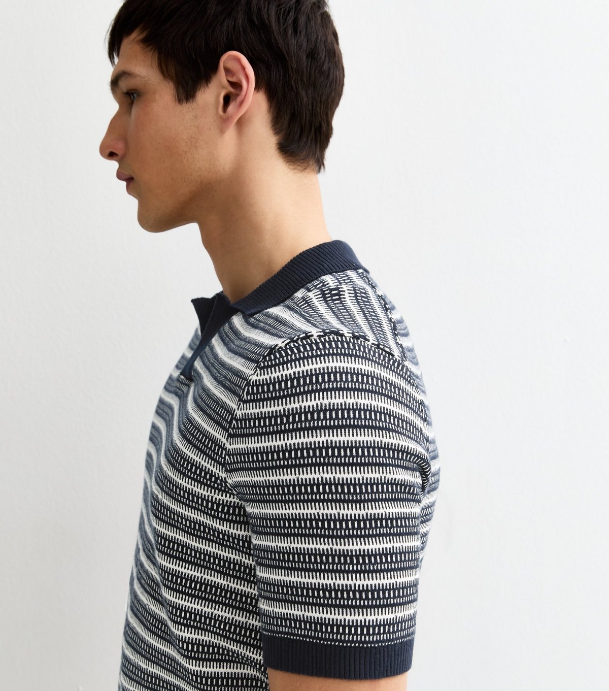 Only and Sons Men's Navy Geometric Knit Polo Shirt Only and Sons New Look - 2