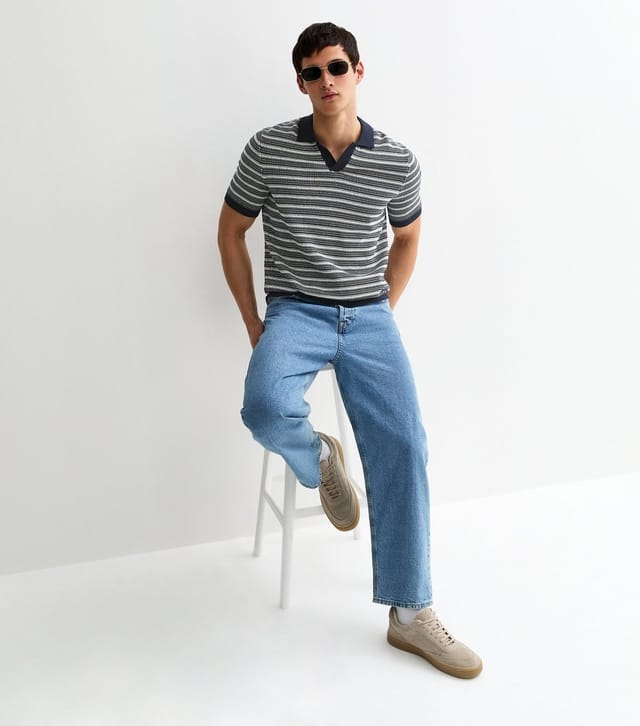 Only and Sons Men's Navy Geometric Knit Polo Shirt Only and Sons New Look - 3