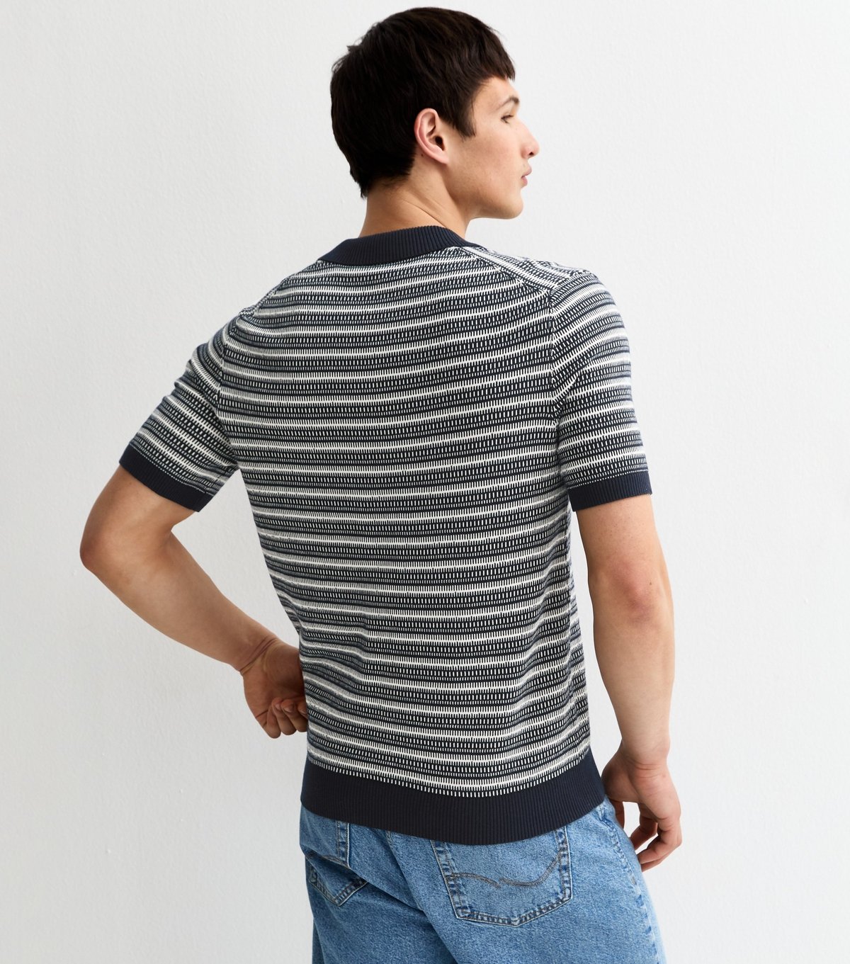 Only and Sons Men's Navy Geometric Knit Polo Shirt Only and Sons New Look - 4