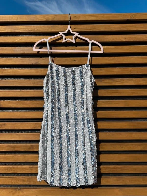 Topshop Topshop size 8 white silver sequin mini spaghetti strap dress Ibiza