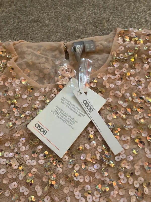 ASOS Nude Pink Sequin Mesh Short-Sleeved Top BNWT