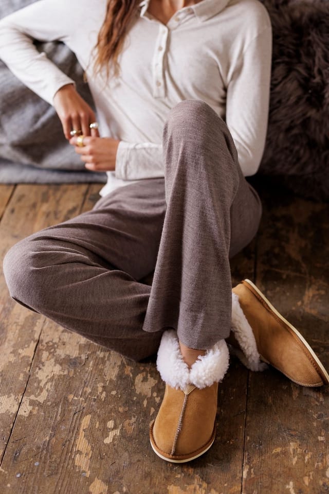 Celtic & Co Celtic & Co Women's Wide Leg Merino Lounge Pants in Light Brown - 3