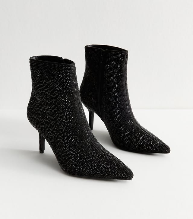 New Look Women's Black Diamante Embellished Point Toe Boots Vegan New Look - 3