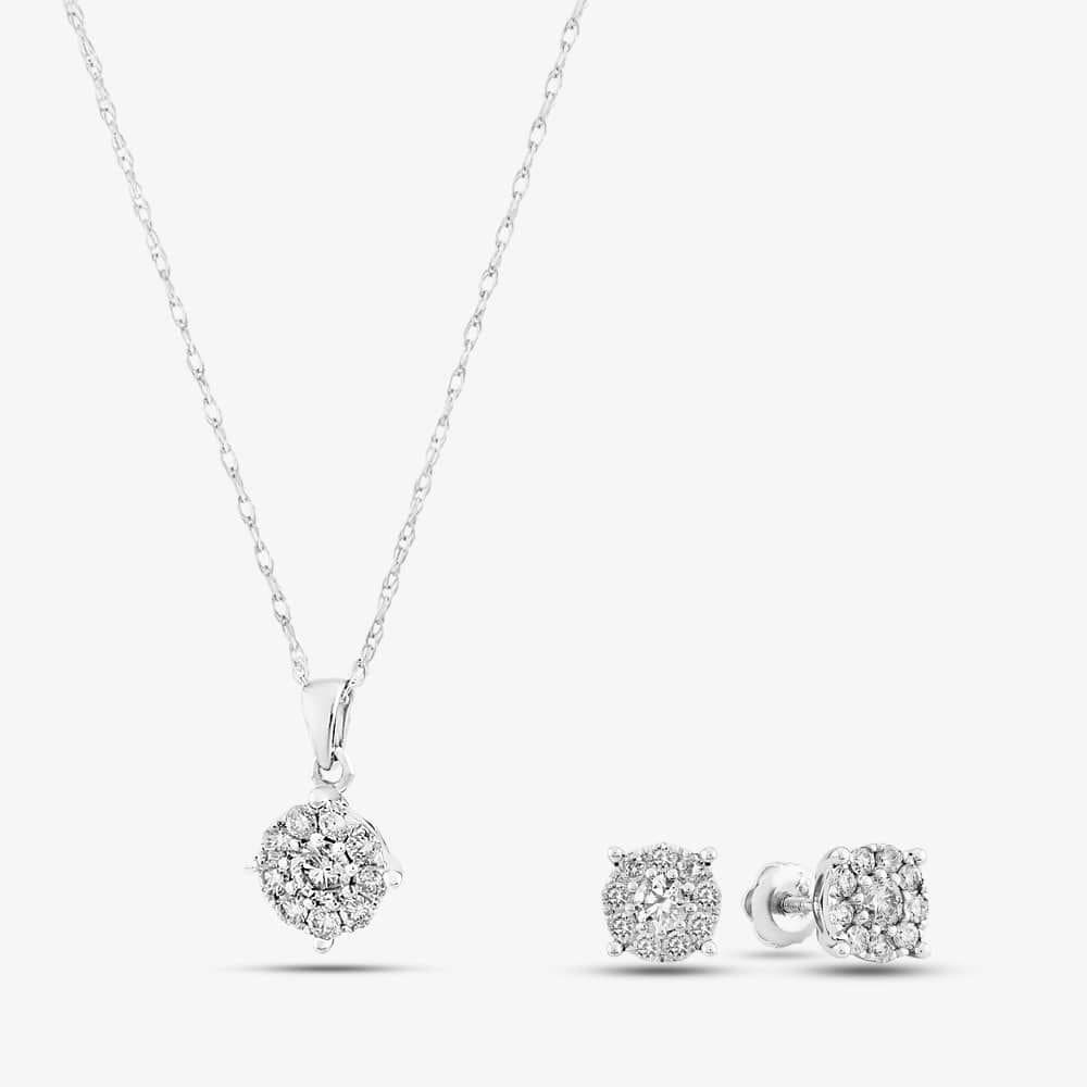 T.H.Baker T.H.Baker Women's 18ct White Gold 1.00ct Diamond Round Cluster Jewellery Set TH0134622 in Silver