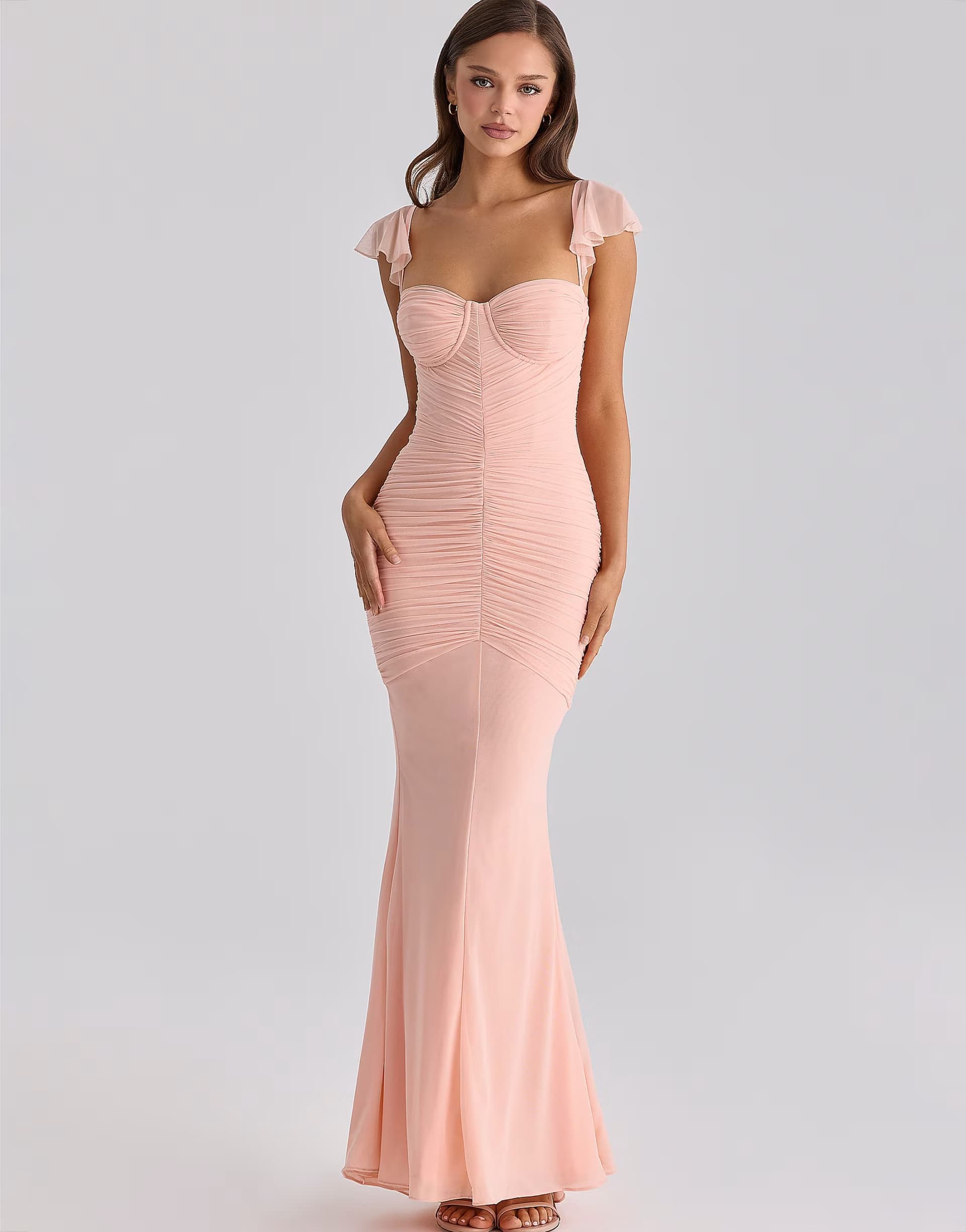 ASOS House of CB Antonella peach mesh silhouette maxi dress in peach