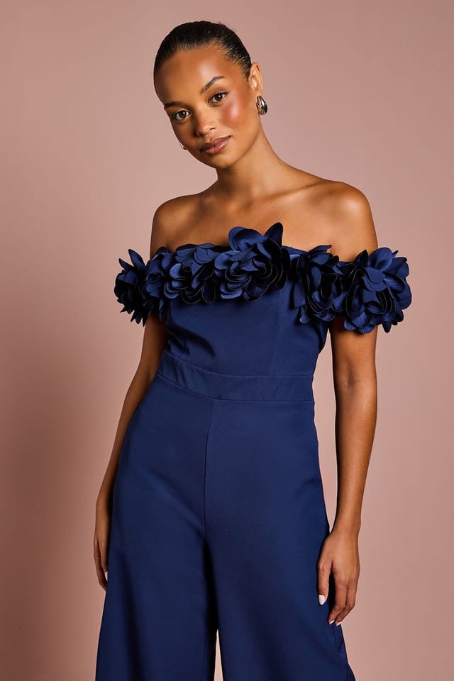 Coast Coast Women's Petite 3D Flower Bardot Jumpsuit in Navy - 2